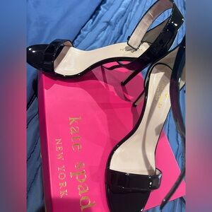 kate spade Black Patent Leather Open-Toe Slingback Heels